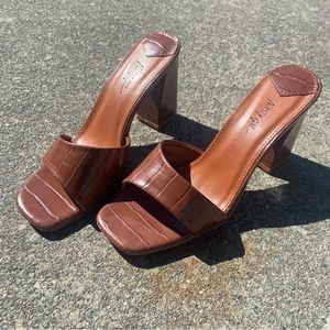 Brown Faux Leather Block Heels